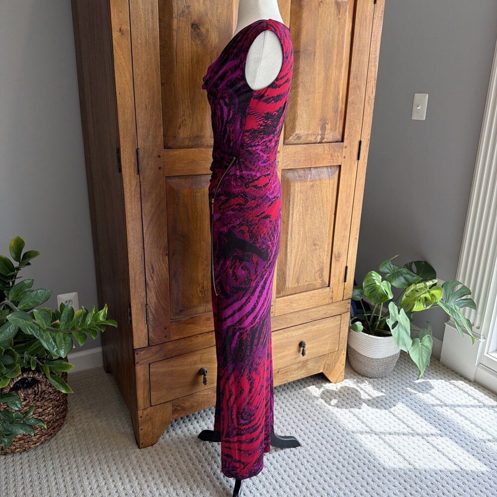 Vintage Y2K Cache Bodycon Bold Animal Print High Zippered Leg Maxi Dress Size XS - Picture 8 of 8